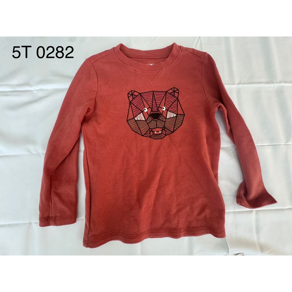 OshKosh Bgosh Boys 5T Thermal Shirt Rust Orange Geometric Bear Waffle Knit Top